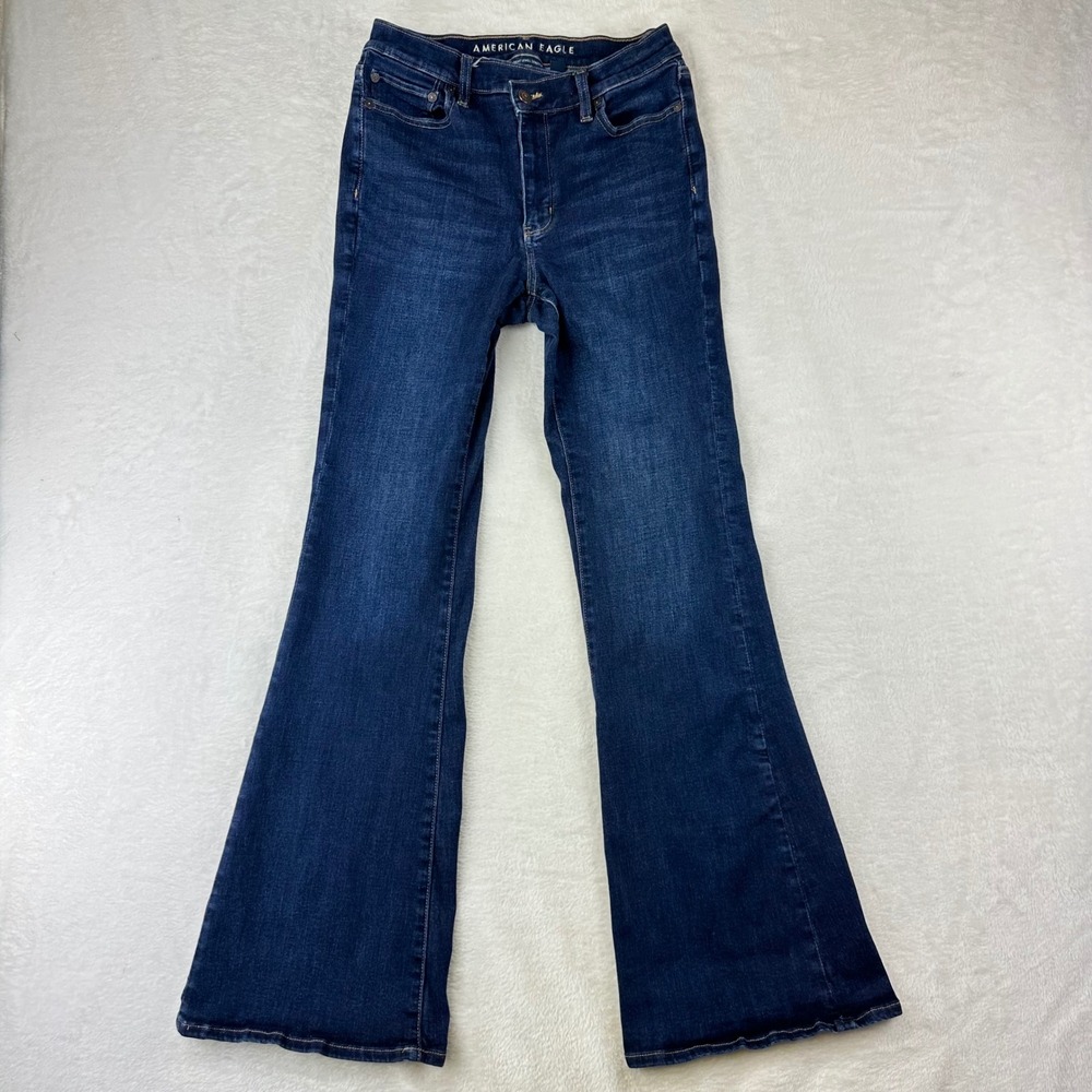 American Eagle Jeans Womens Super High-Rise Flare 6 Long Dark Blue Stretch Denim